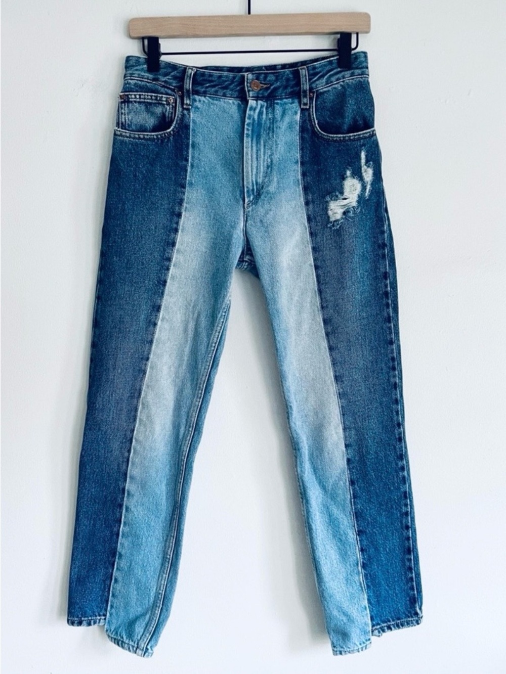 Isabel Marant Clancy Two-Tone Blue Panel Slim Straight Jeans Size 38